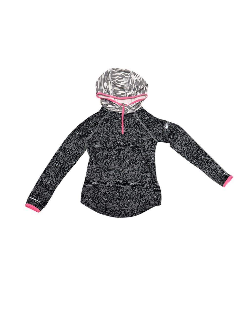 Nike Girls’ Pro Dri-FIT Quarter-Zip Hoodie – Leopard Print – Size M - Picture 1 of 7
